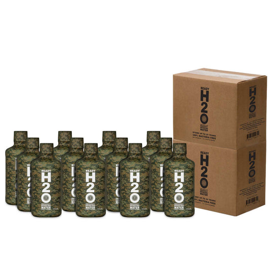 Ready H2O Emergency Water - 12 (1)Liter water bottles for your emergency water supply plan. Camo design.
