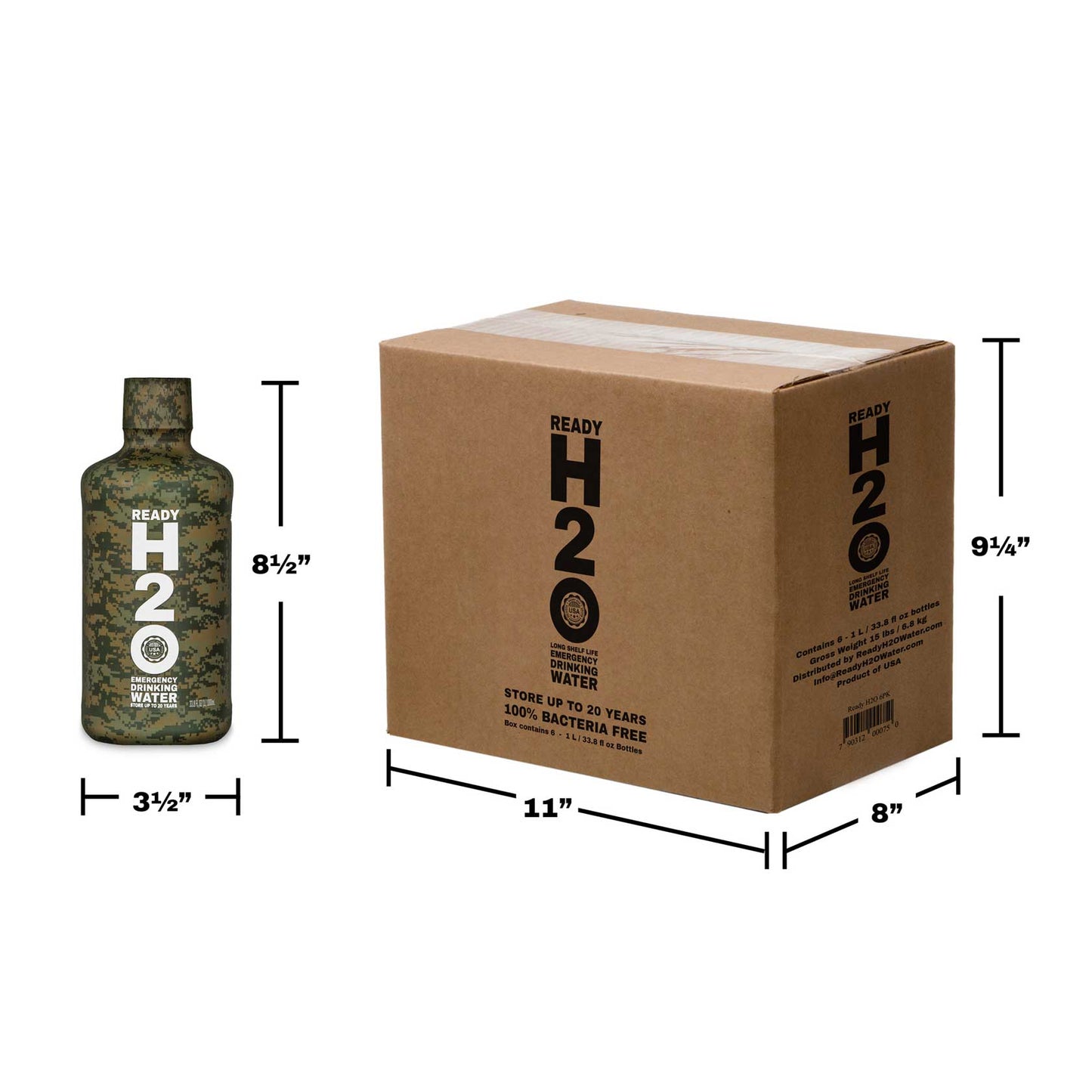 Special Order - Emergency Drinking Water - Bacteria Free - 20 yr - 1 Liter Bottles - Pallet Quantity  - Camo Bottle Design