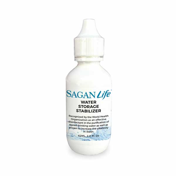 Sagan Life water storage stabilizer bottle on a white background